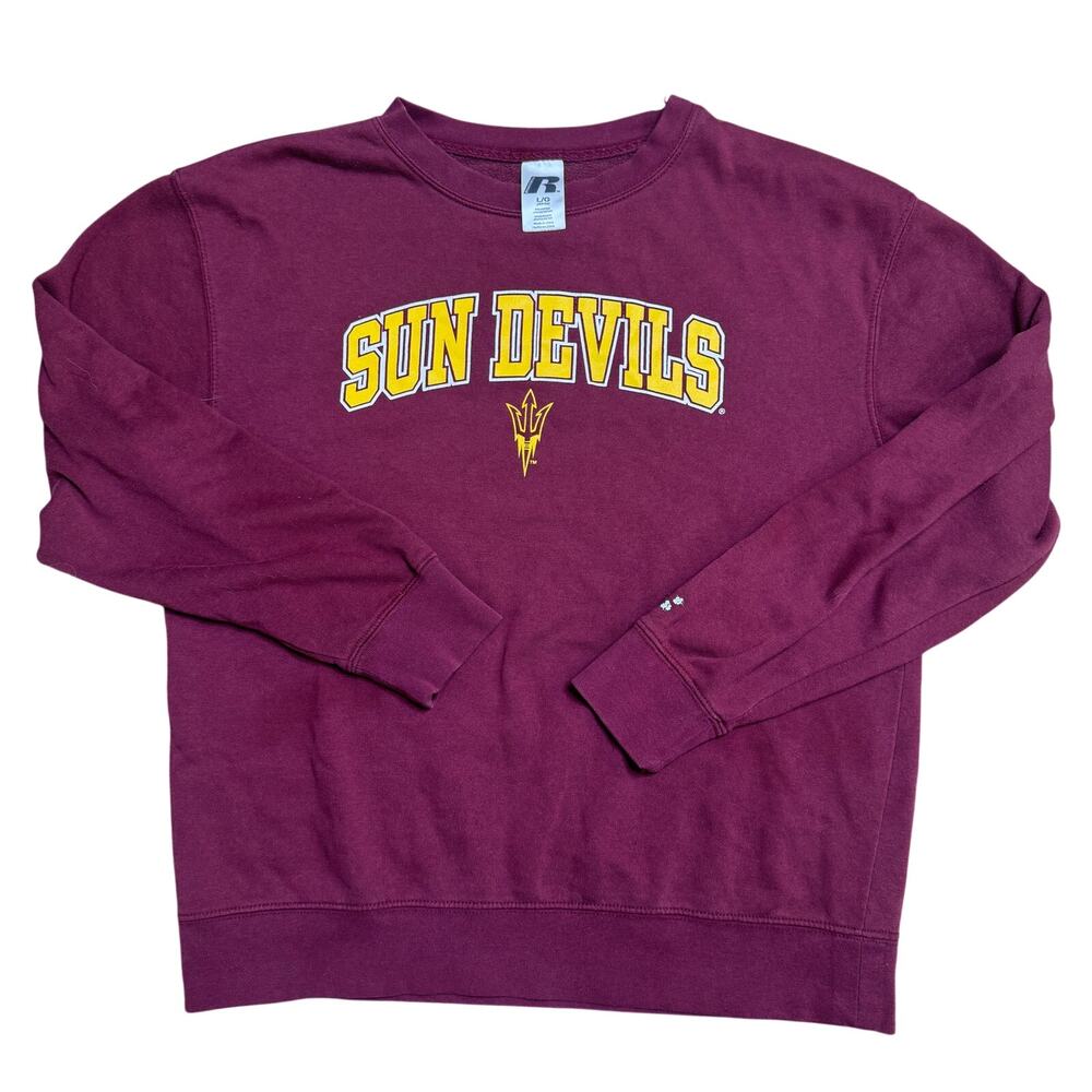RUSSELL ARIZONA STATE SUN DEVILS PULL OVER SWEATER L LARGE RED USED FOOTBALL